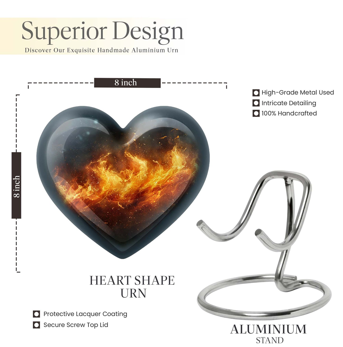 10-inch heart cremation urn, crafted 
