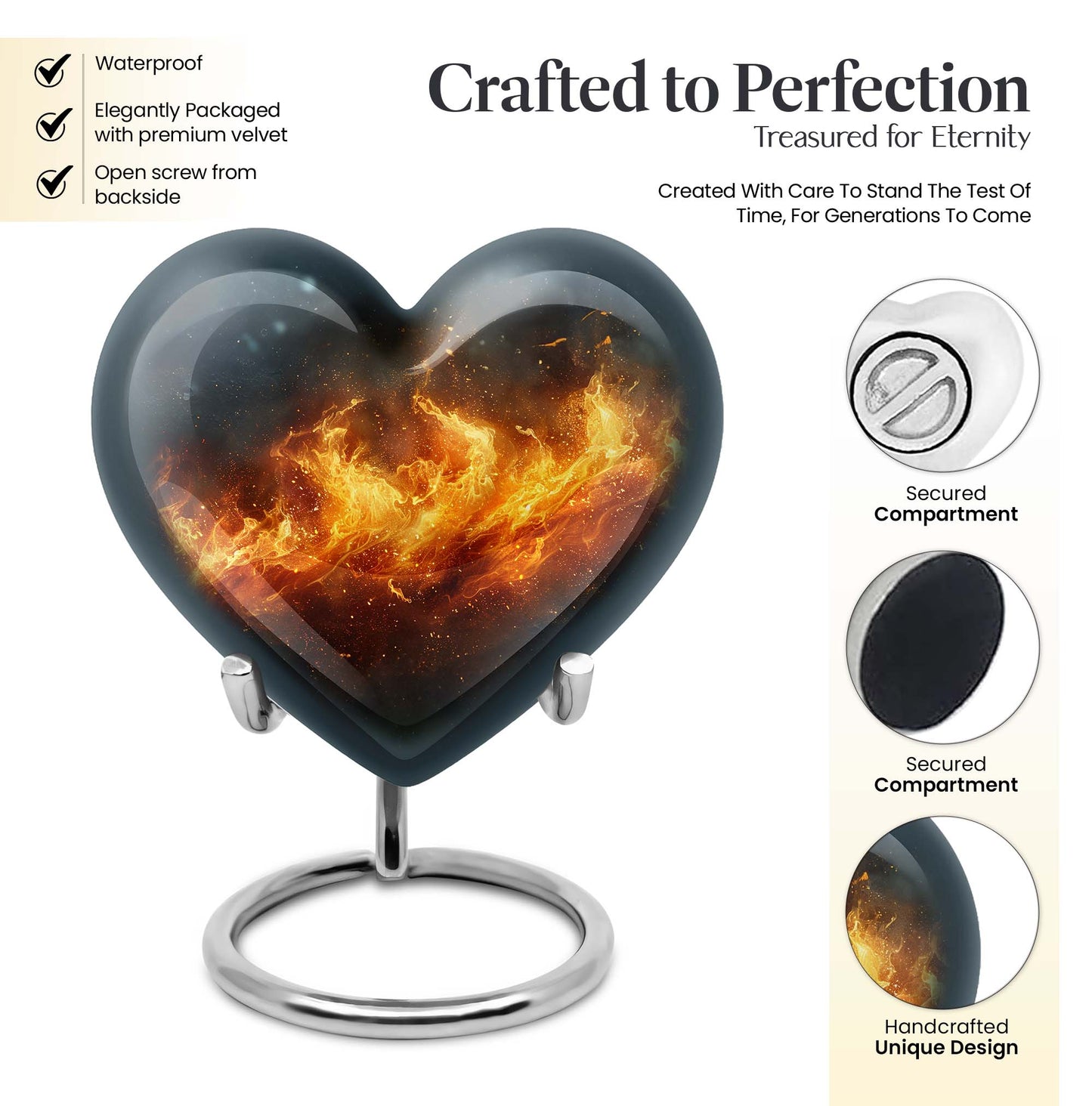 10-inch heart cremation urn, crafted 