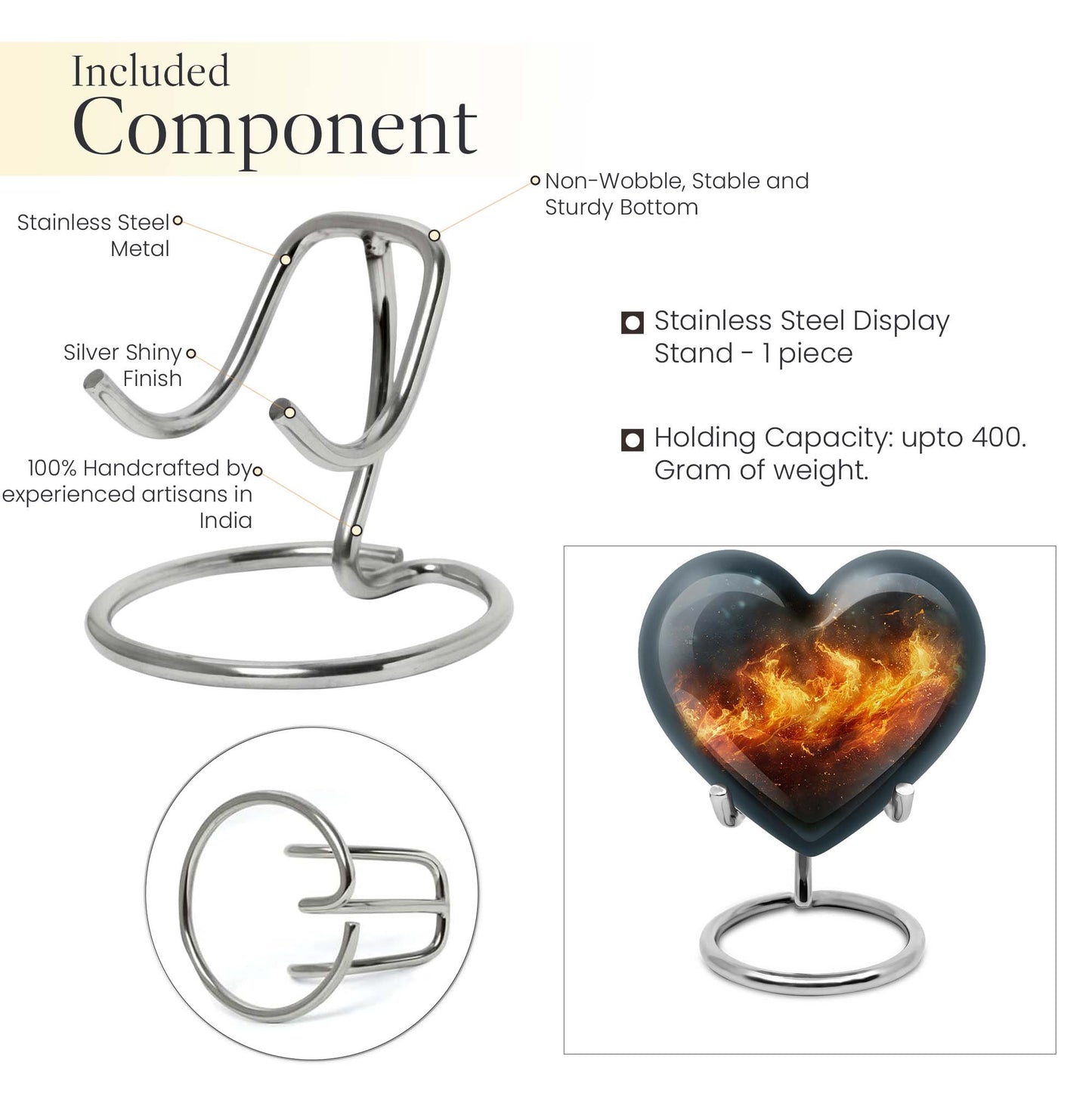 10-inch heart cremation urn, crafted 