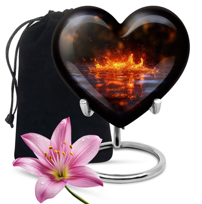 heart-shaped fire urn for cremation ashes