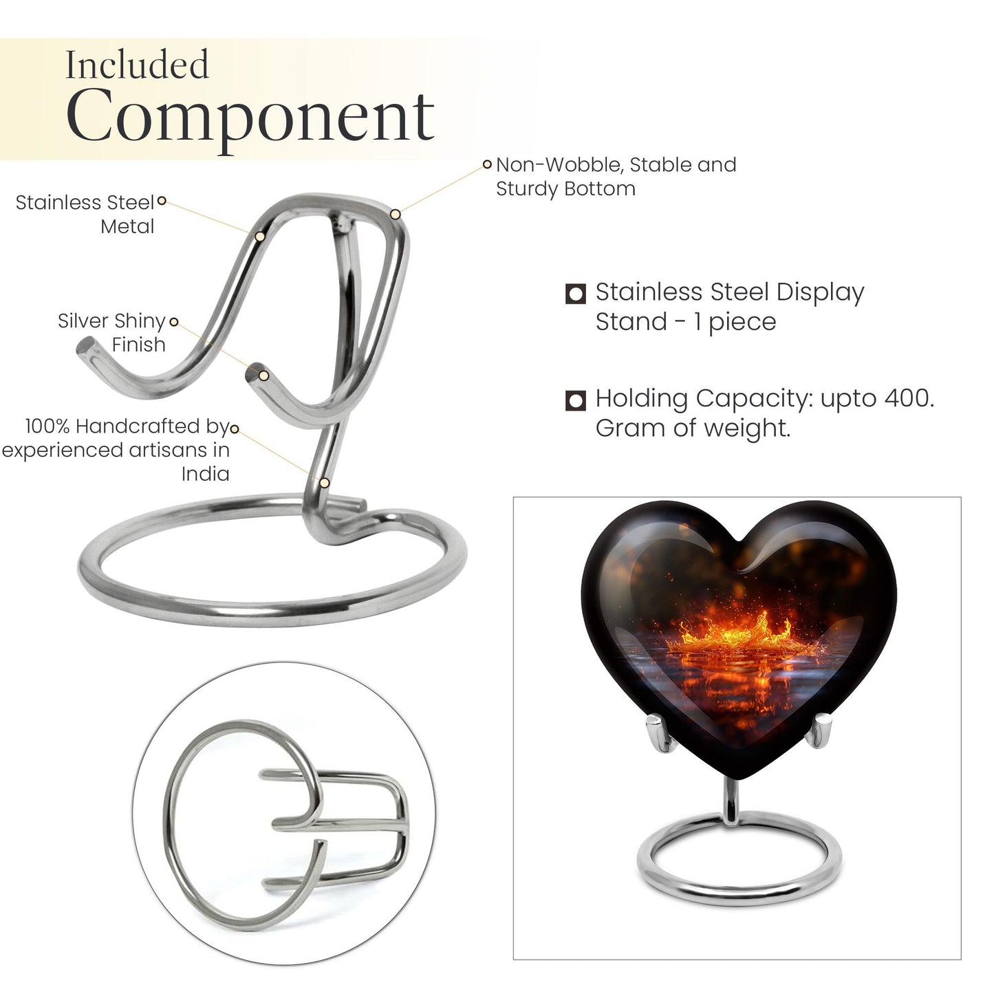 heart-shaped fire urn for cremation ashes