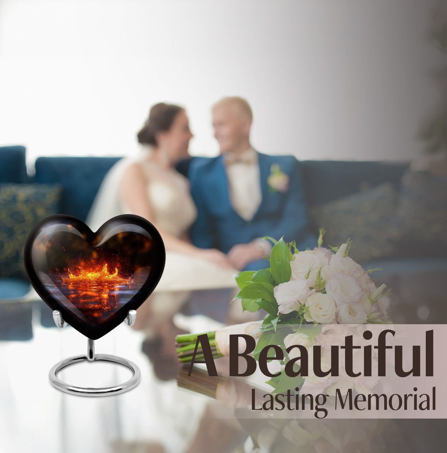 heart-shaped fire urn for cremation ashes