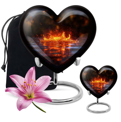 heart-shaped fire urn for cremation ashes