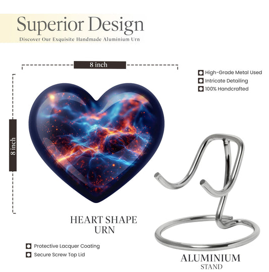 10-inch abstract heart design fire urn, handcrafted 