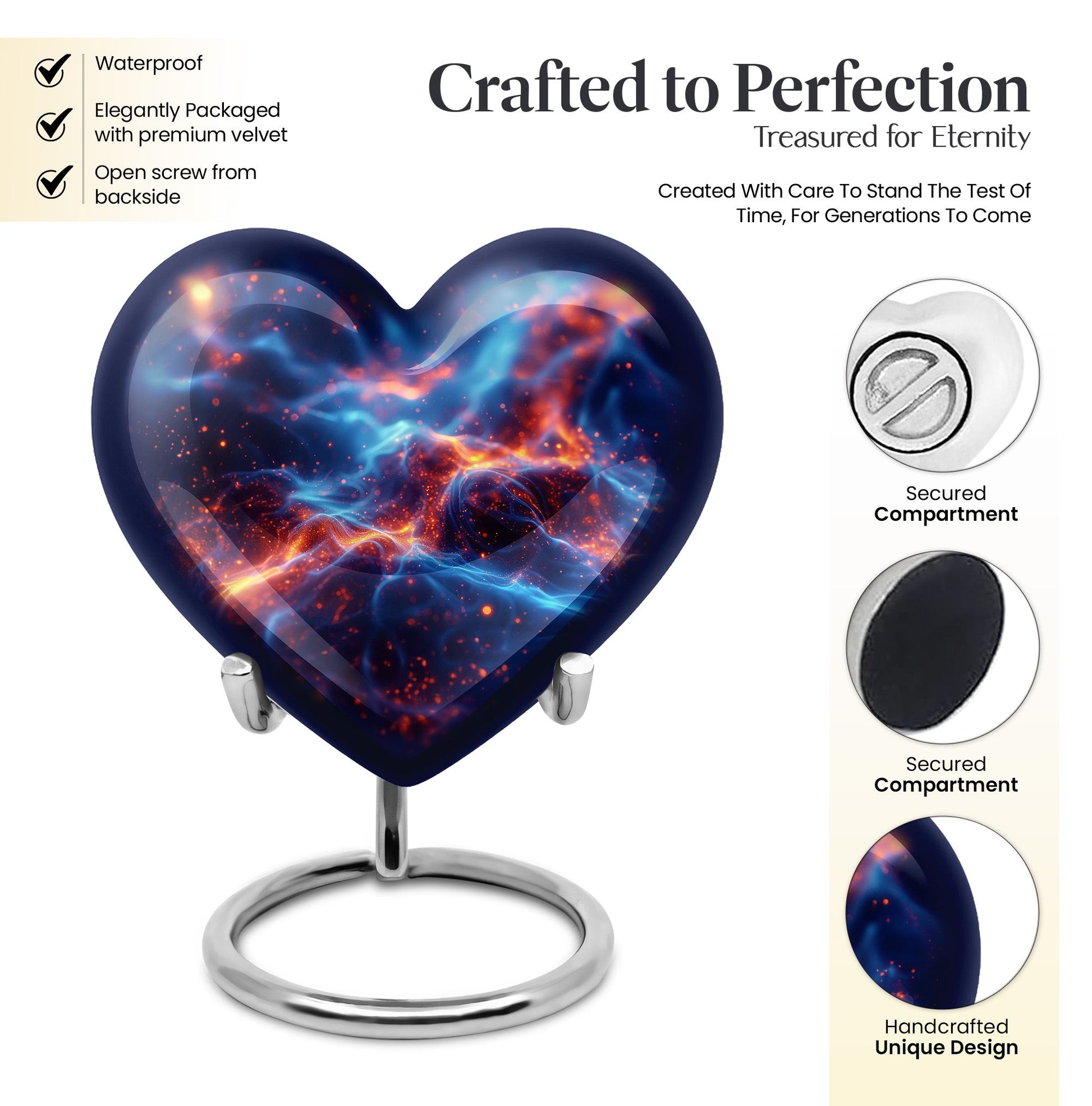 10-inch abstract heart design fire urn, handcrafted 