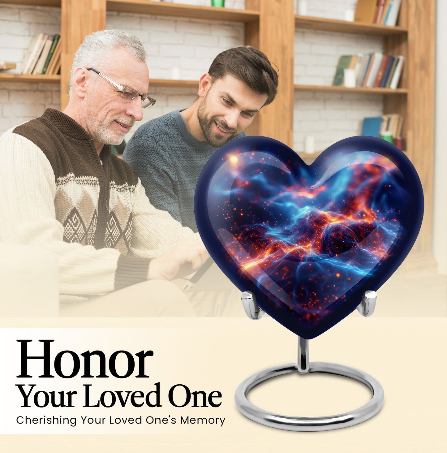 10-inch abstract heart design fire urn, handcrafted 