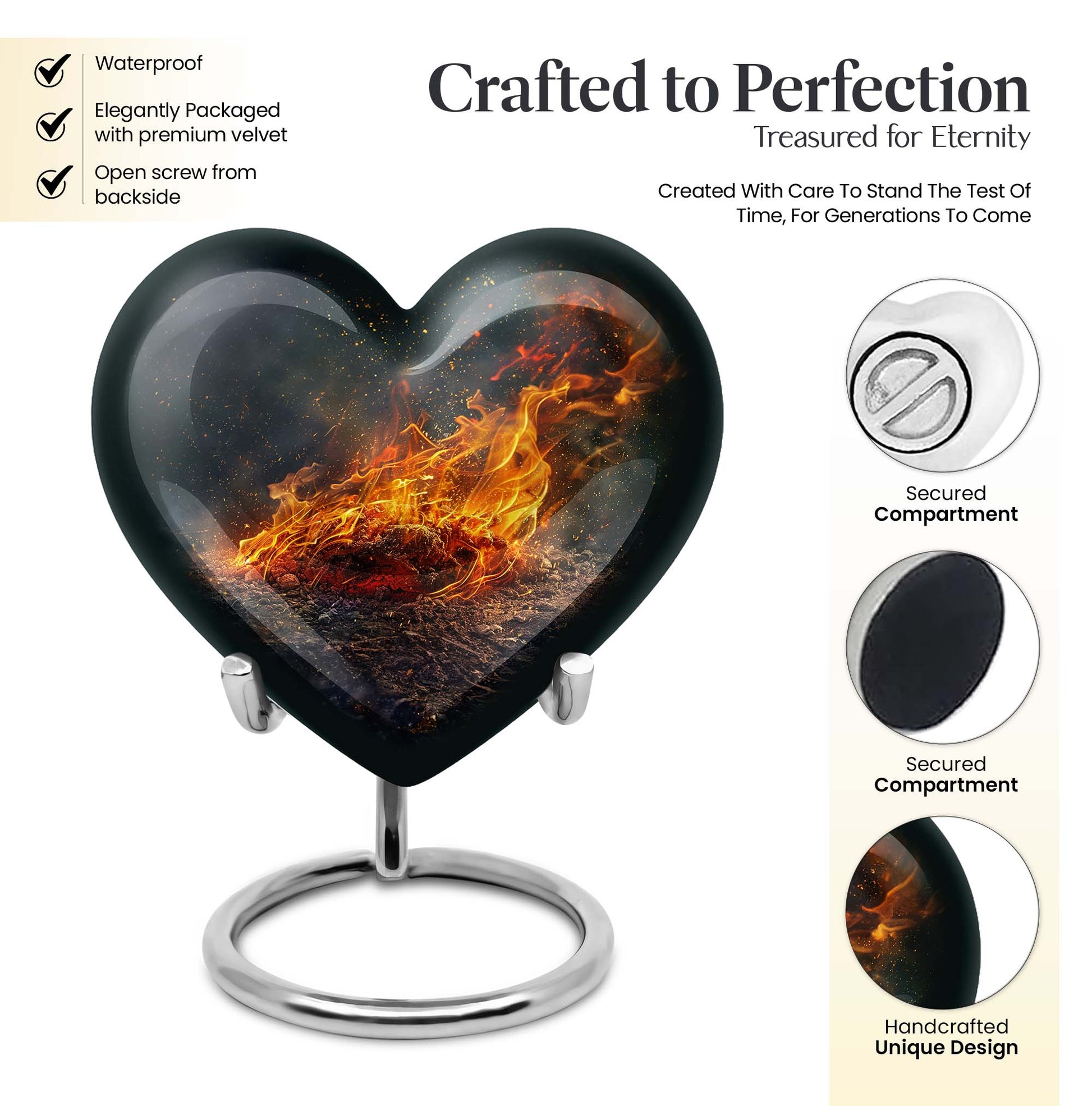 Heart-shaped fire urn for human ashes
