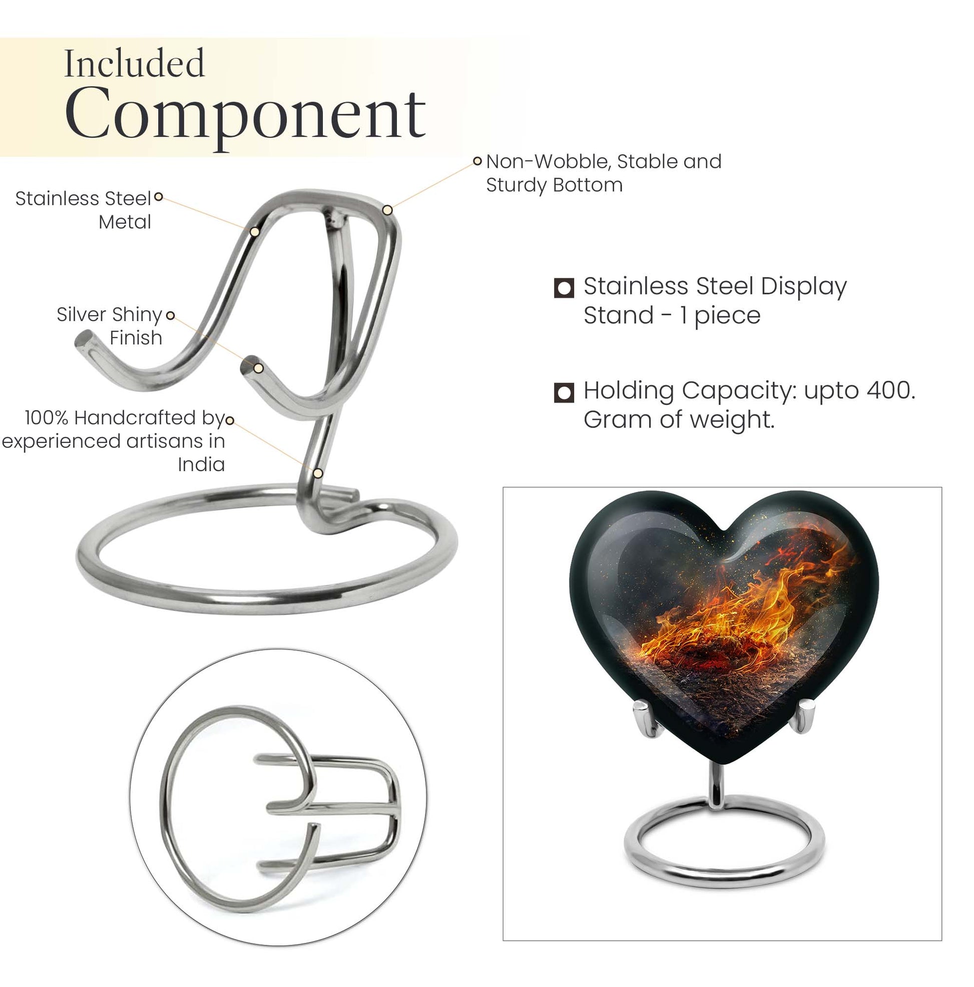 Heart-shaped fire urn for human ashes
