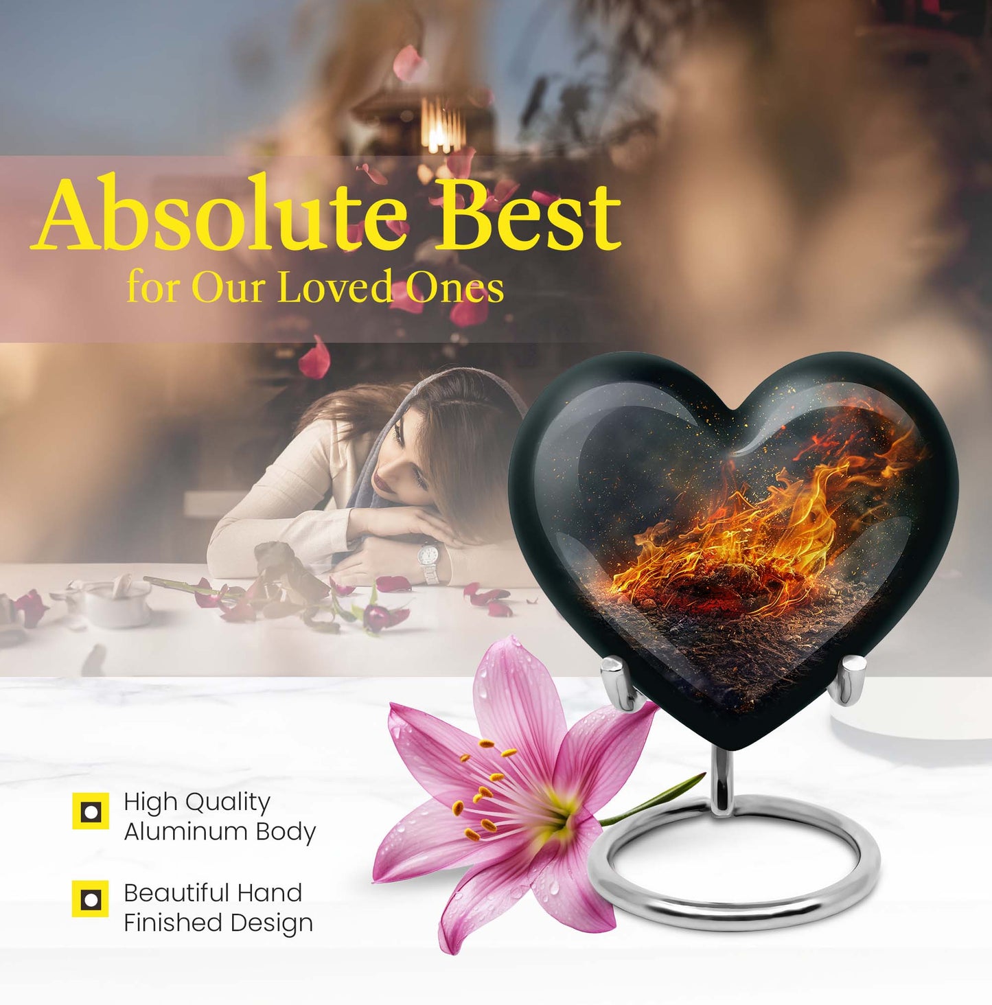 Heart-shaped fire urn for human ashes