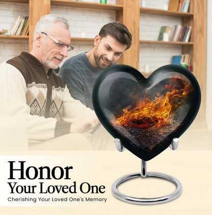 Heart-shaped fire urn for human ashes