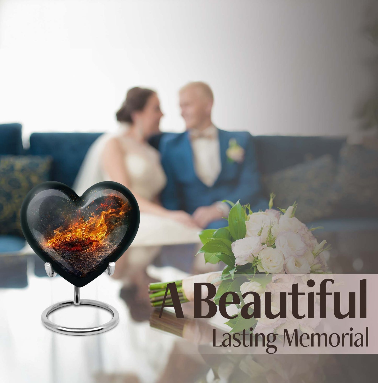 Heart-shaped fire urn for human ashes