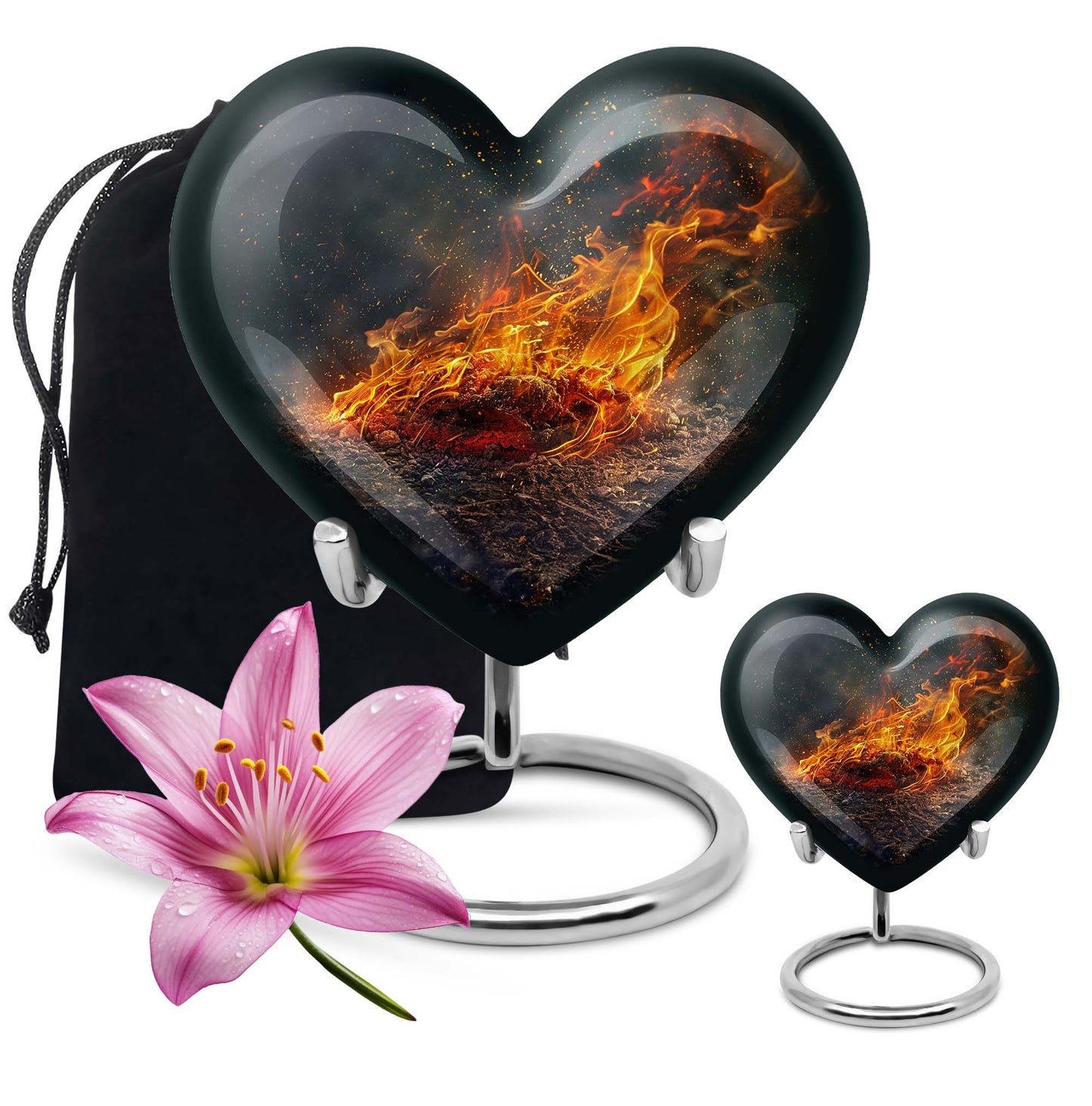 Heart-shaped fire urn for human ashes