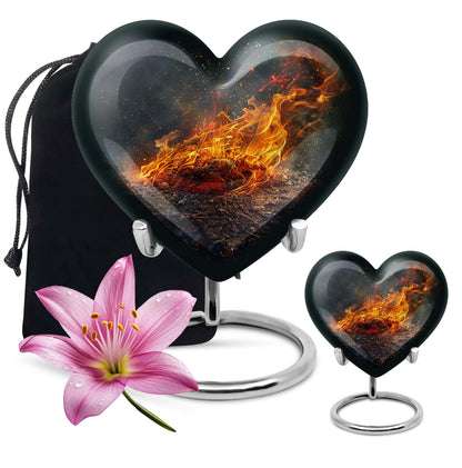 Heart-shaped fire urn for human ashes