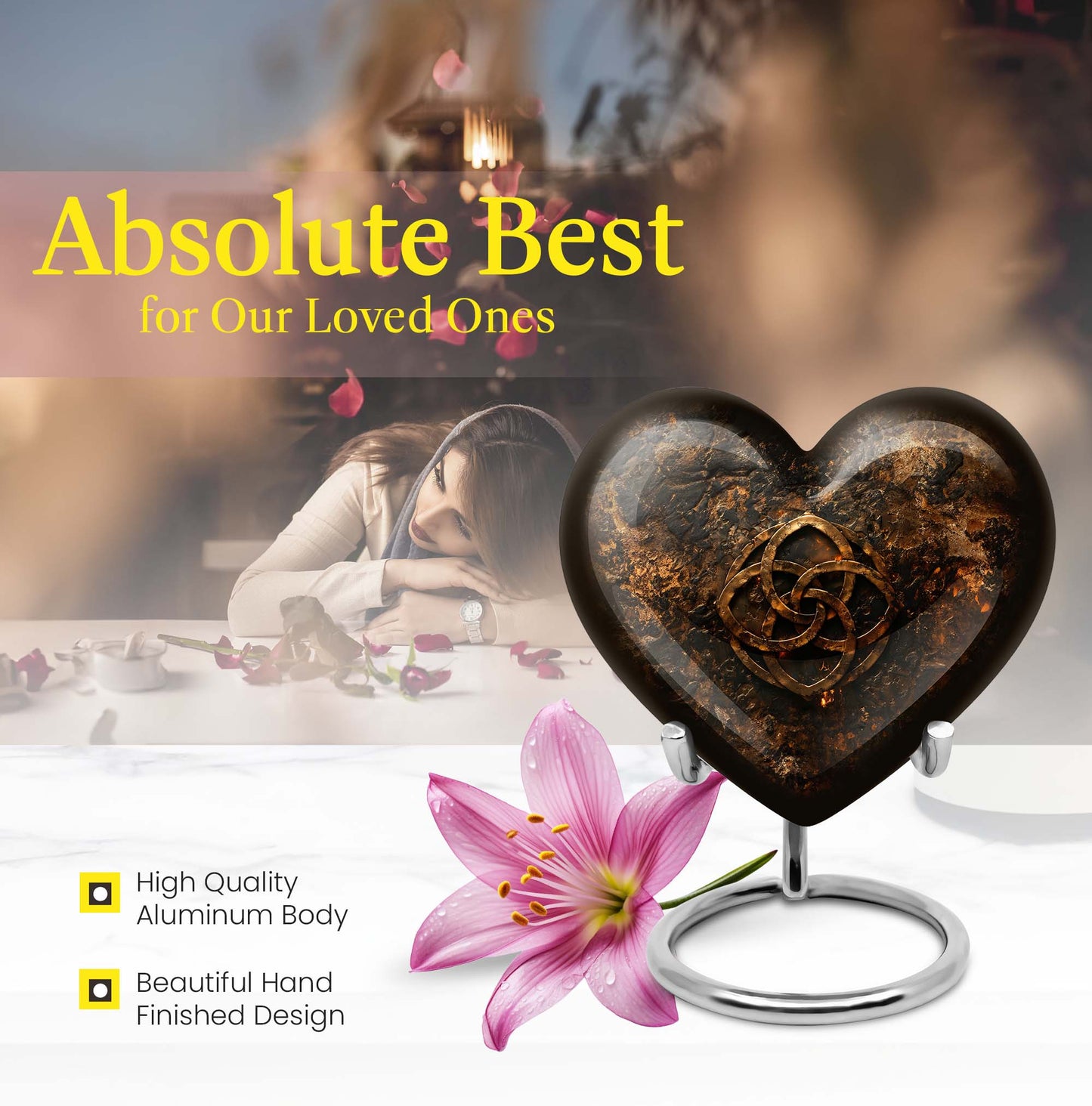Heart shaped 10 inch Catholic Urn, large funeral