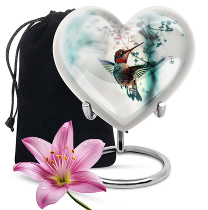 heart shaped humming bird urn for adult human ashes