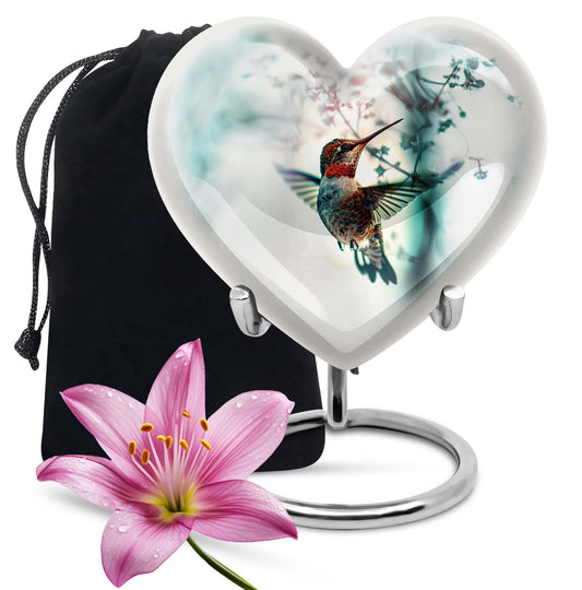 heart shaped humming bird urn for adult human ashes