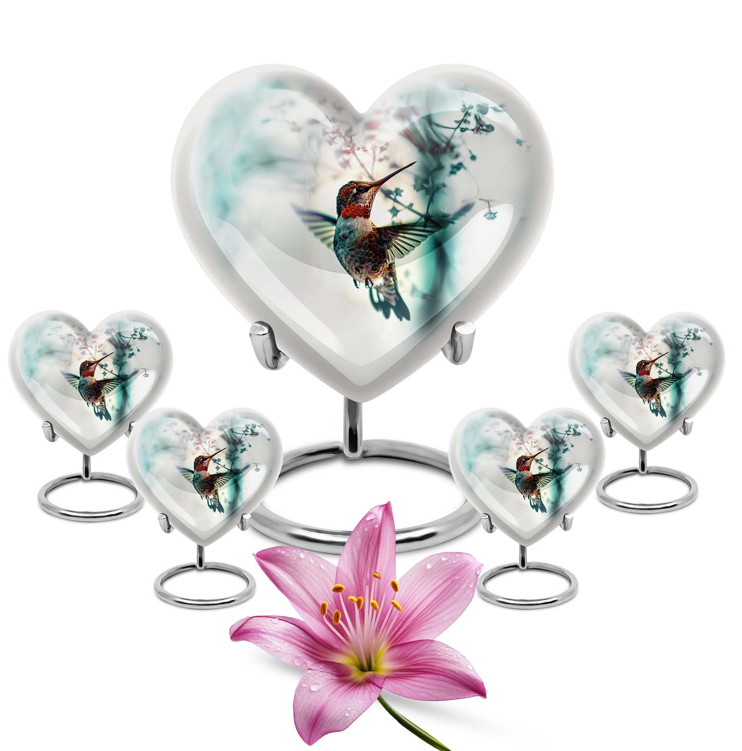 heart shaped humming bird urn for adult human ashes