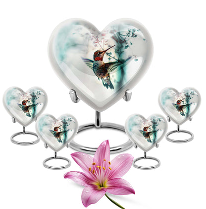 heart shaped humming bird urn for adult human ashes