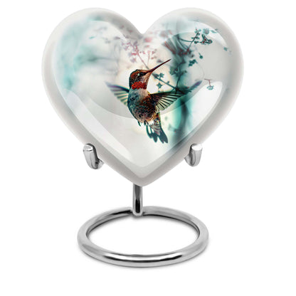 heart shaped humming bird urn for adult human ashes
