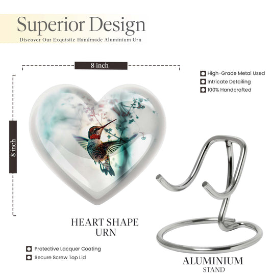 heart shaped humming bird urn for adult human ashes