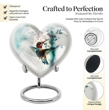 heart shaped humming bird urn for adult human ashes
