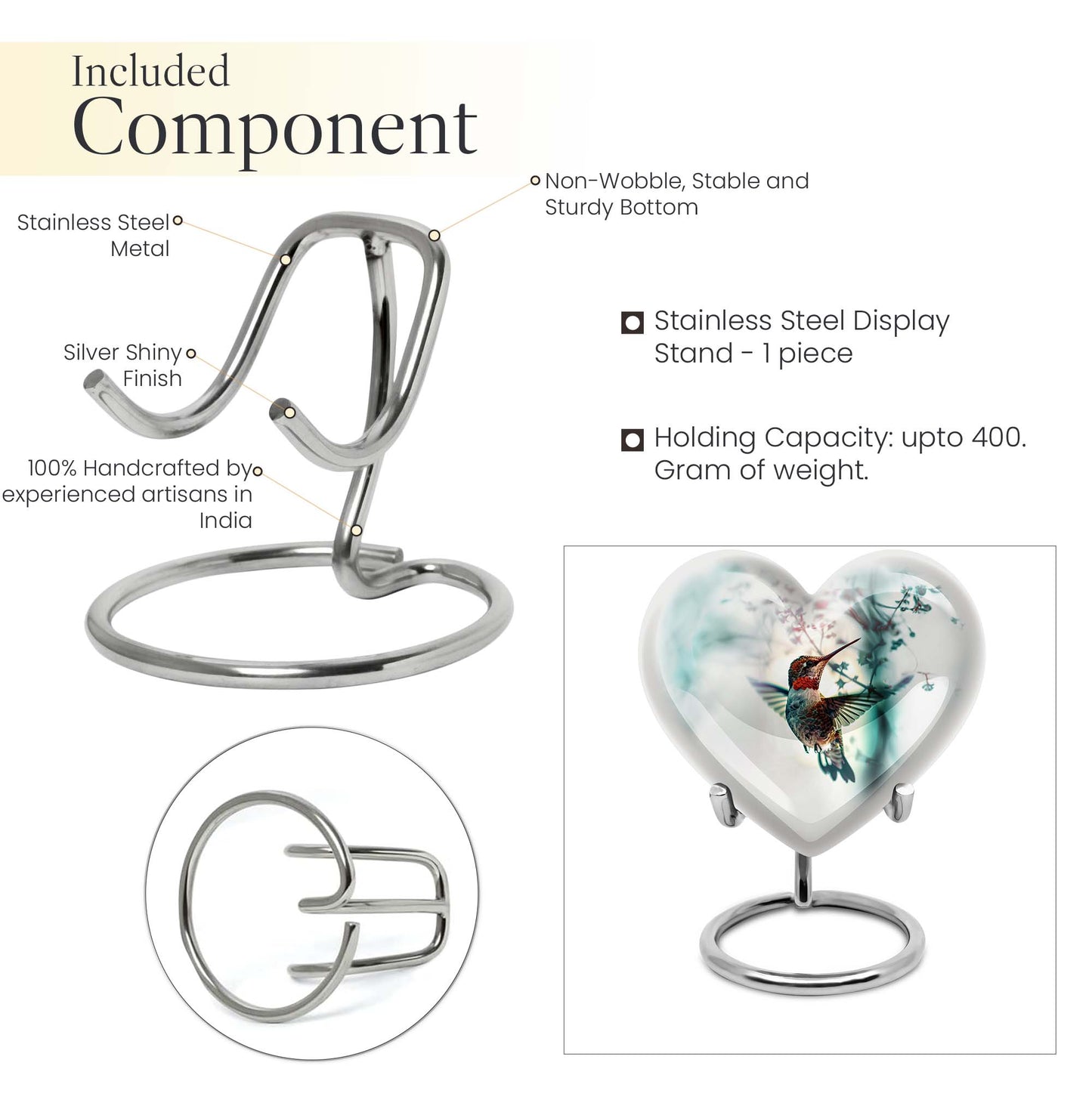 heart shaped humming bird urn for adult human ashes