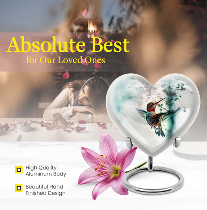 heart shaped humming bird urn for adult human ashes