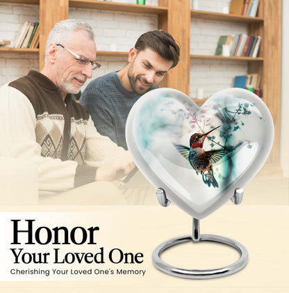 heart shaped humming bird urn for adult human ashes