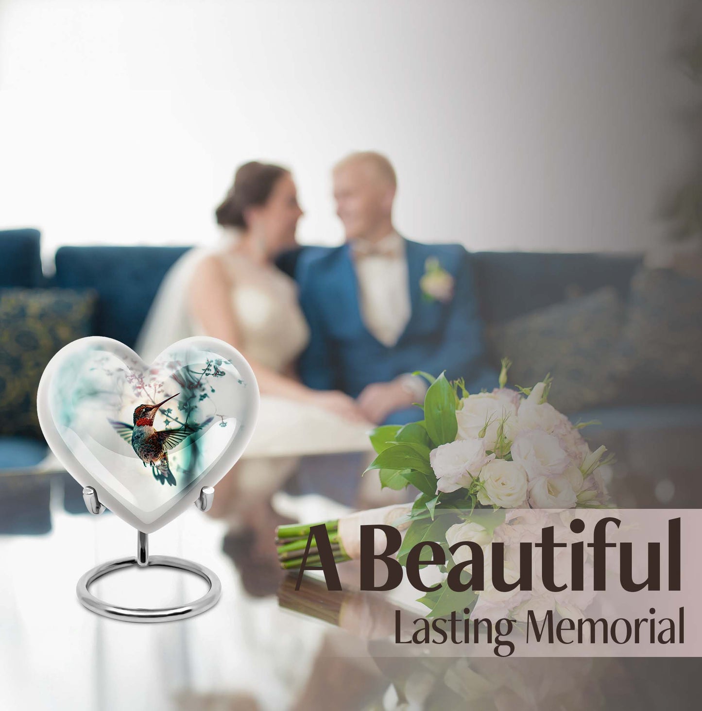 heart shaped humming bird urn for adult human ashes