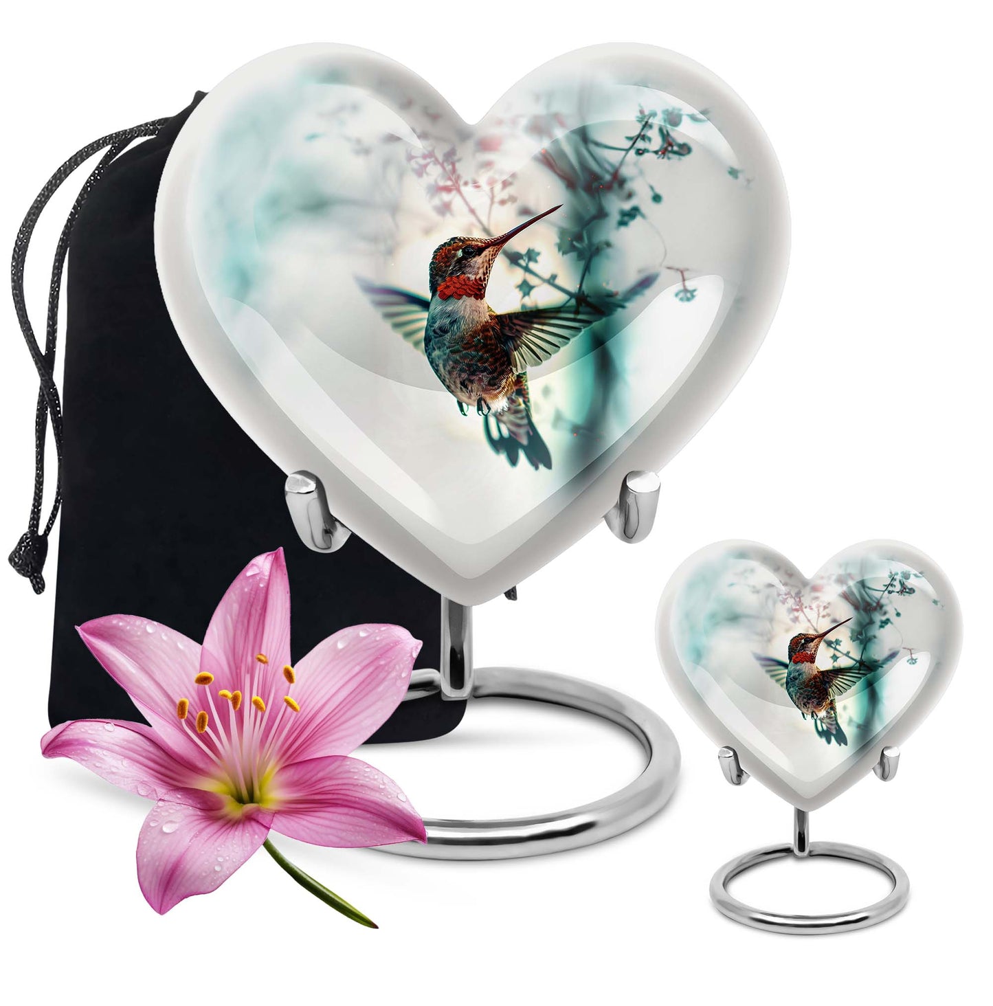 heart shaped humming bird urn for adult human ashes