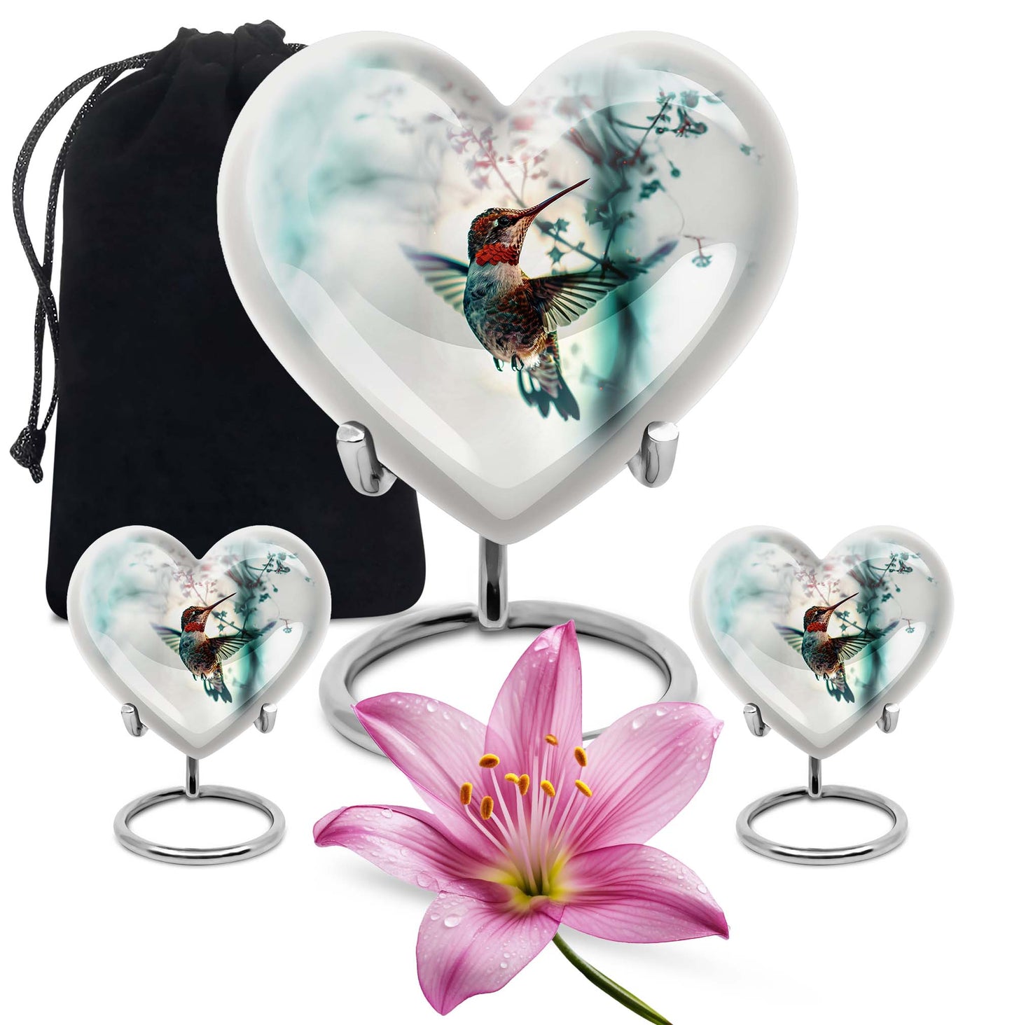 heart shaped humming bird urn for adult human ashes