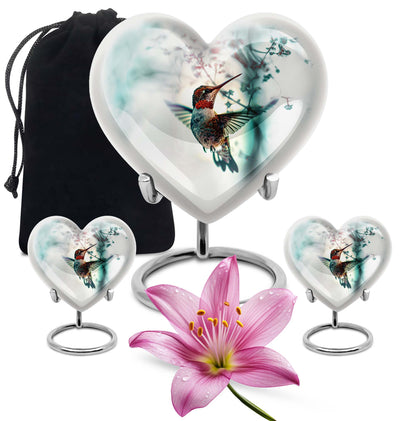 heart shaped humming bird urn for adult human ashes
