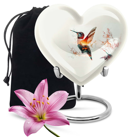 10-inch heart-shaped humming bird urn for adult 