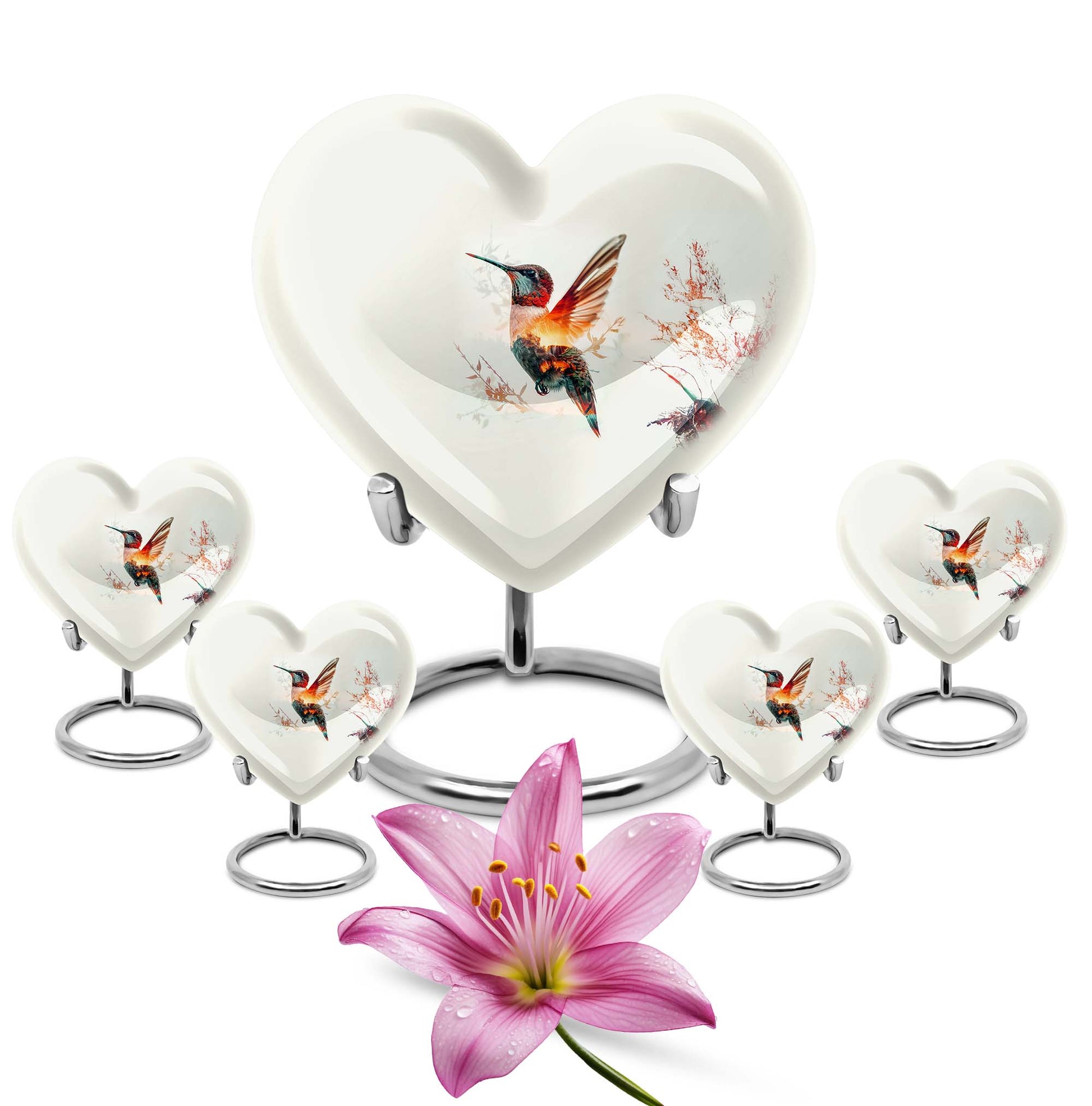 10-inch heart-shaped humming bird urn for adult 