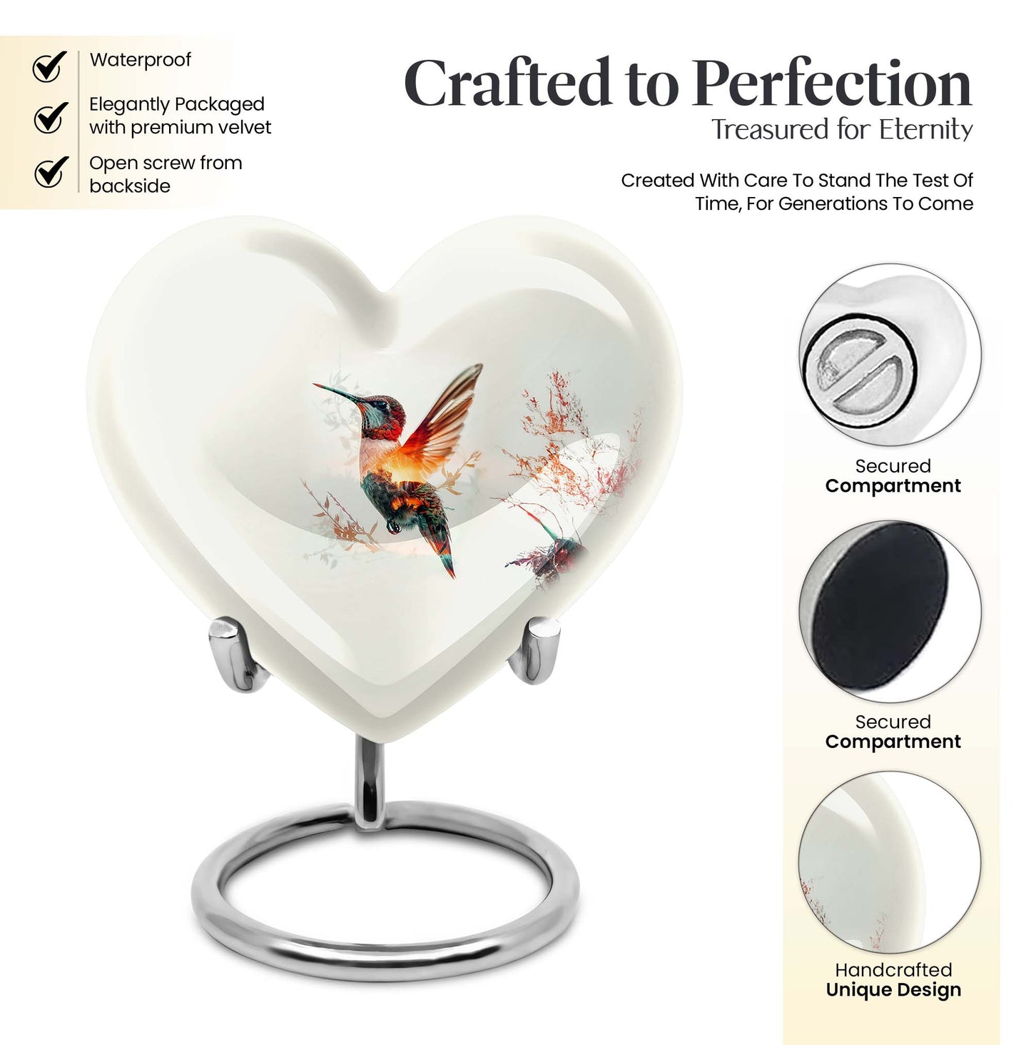 10-inch heart-shaped humming bird urn for adult 