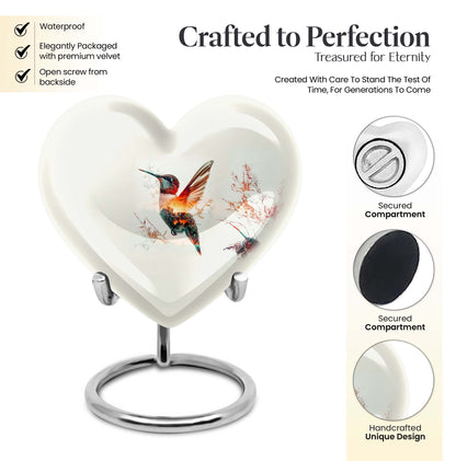 10-inch heart-shaped humming bird urn for adult 