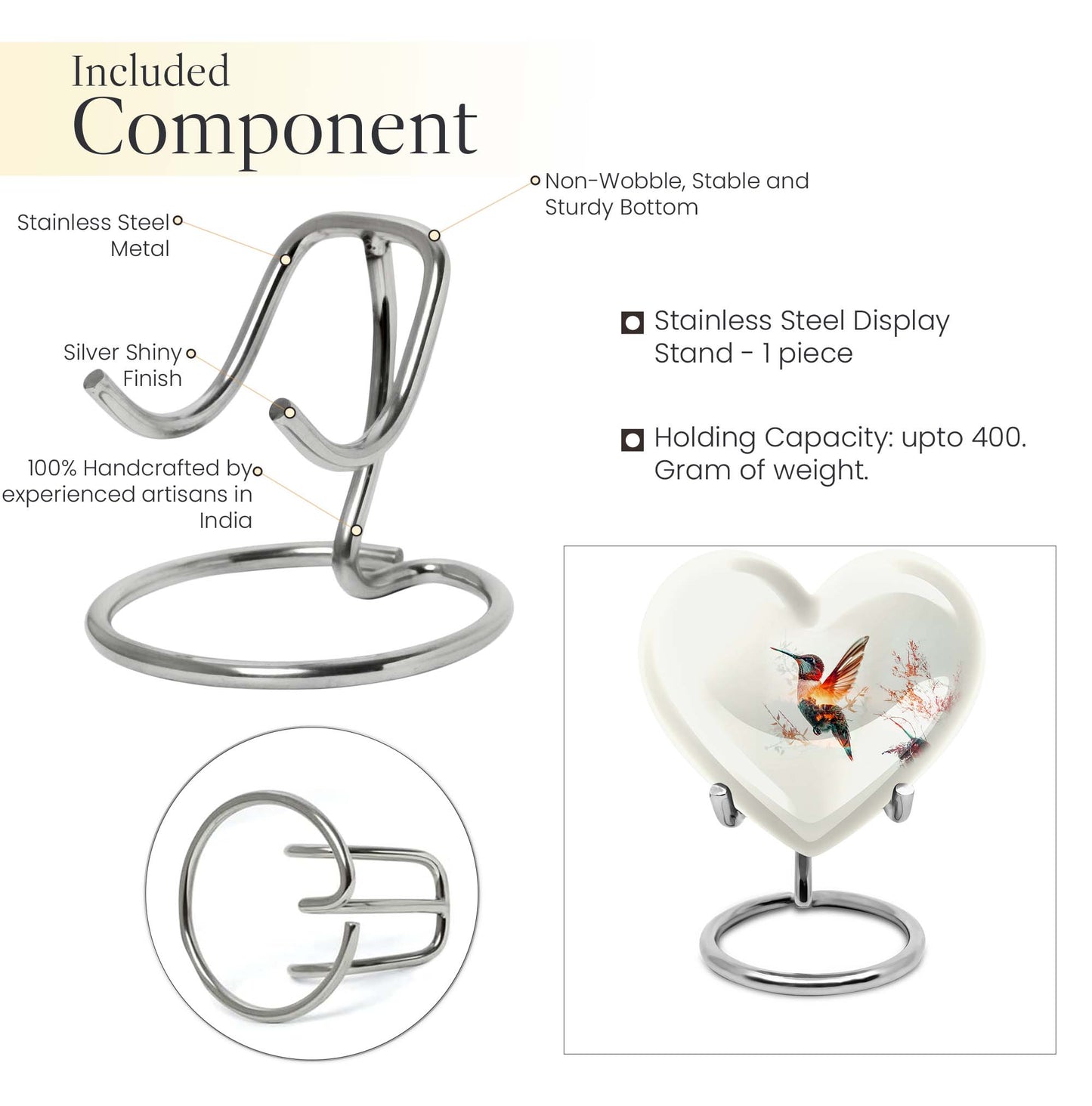 10-inch heart-shaped humming bird urn for adult 