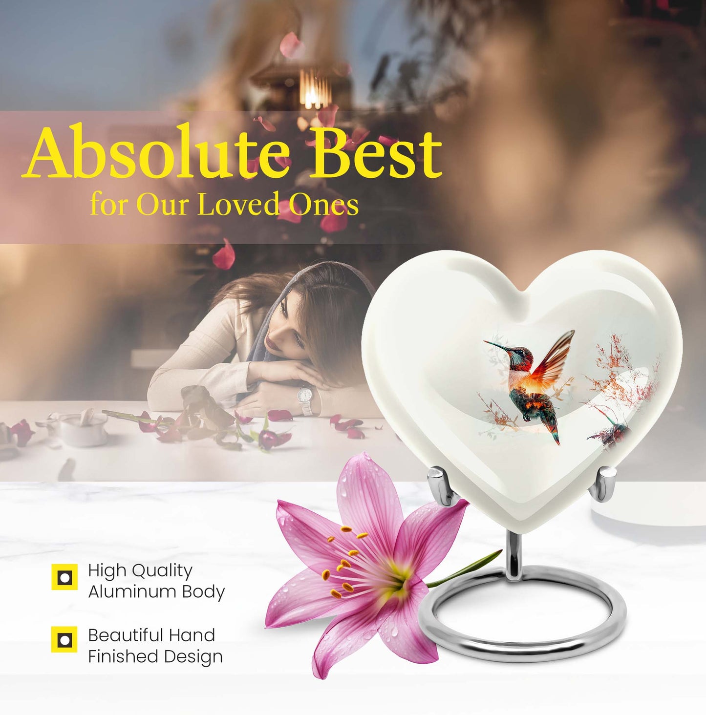 10-inch heart-shaped humming bird urn for adult 