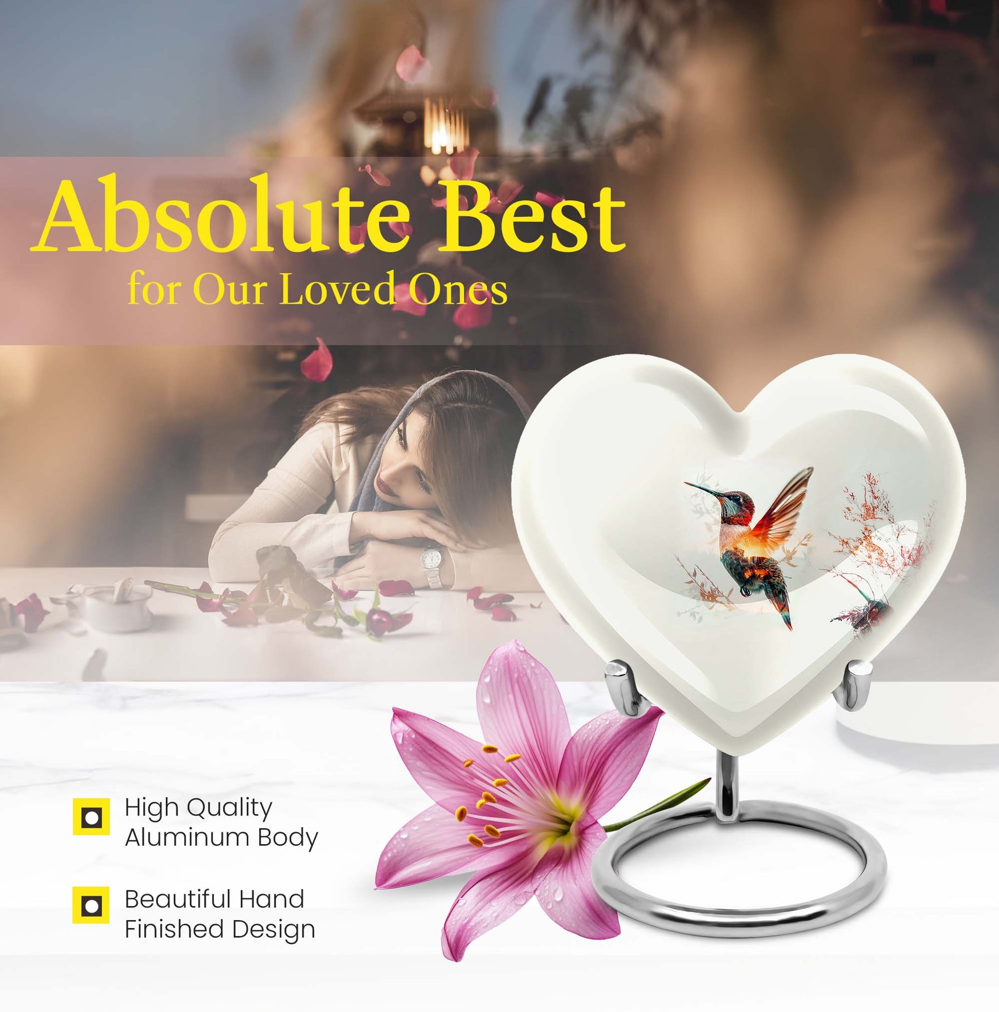 10-inch heart-shaped humming bird urn for adult 