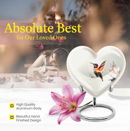 10-inch heart-shaped humming bird urn for adult 