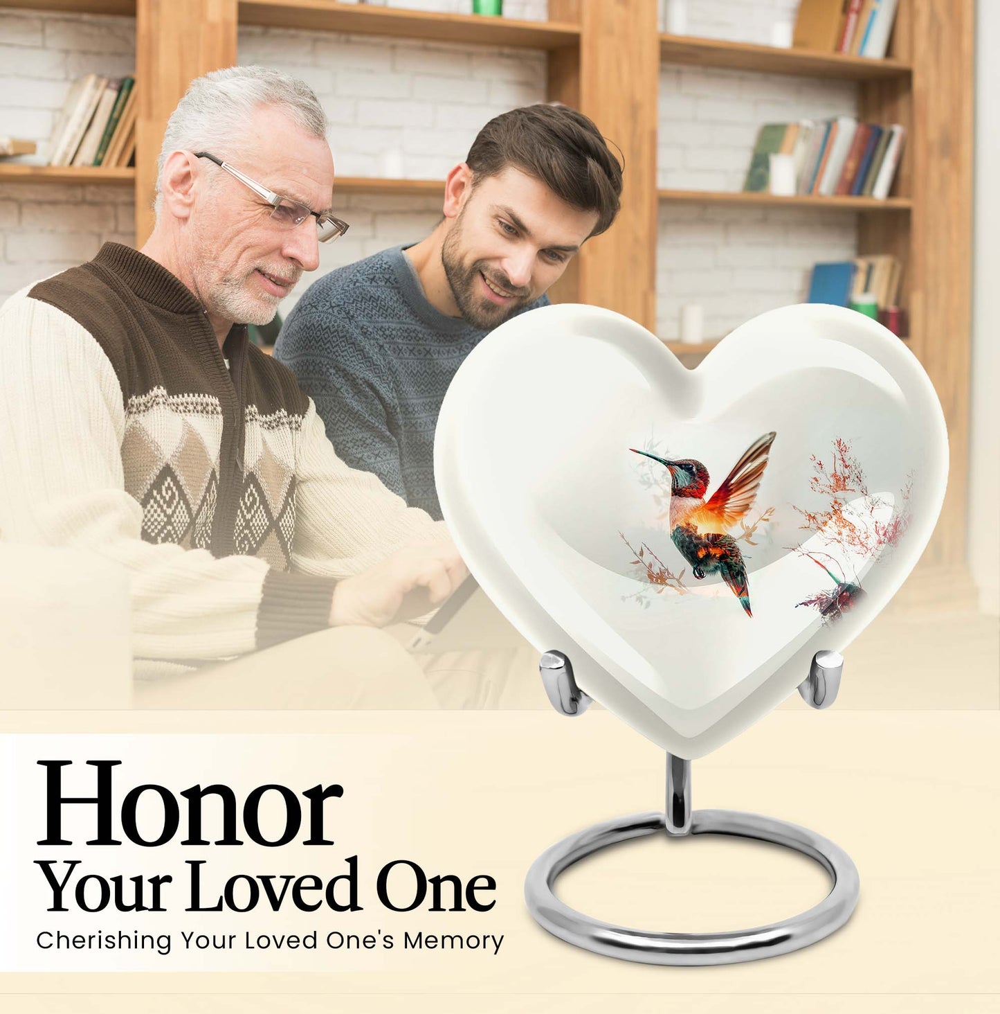 10-inch heart-shaped humming bird urn for adult 