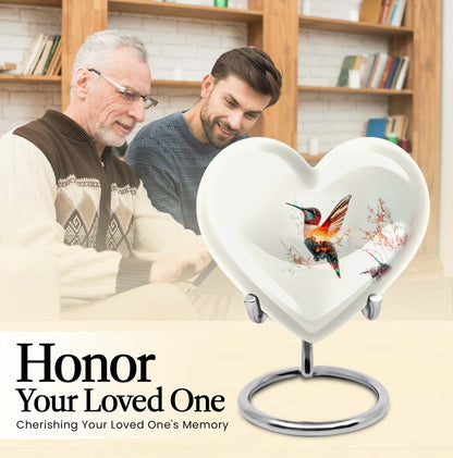 10-inch heart-shaped humming bird urn for adult 