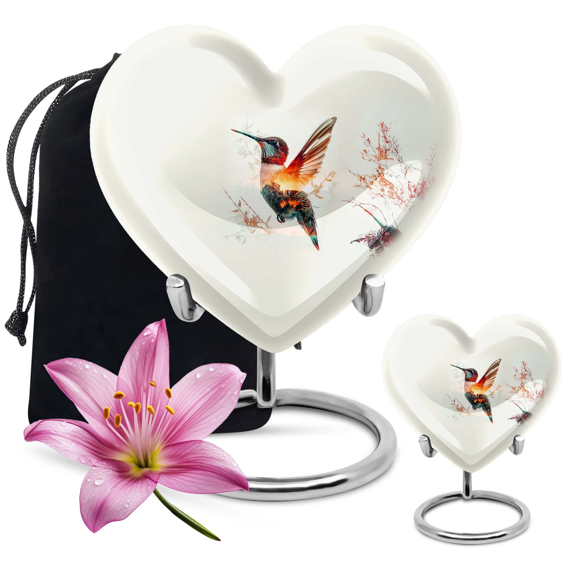 10-inch heart-shaped humming bird urn for adult 