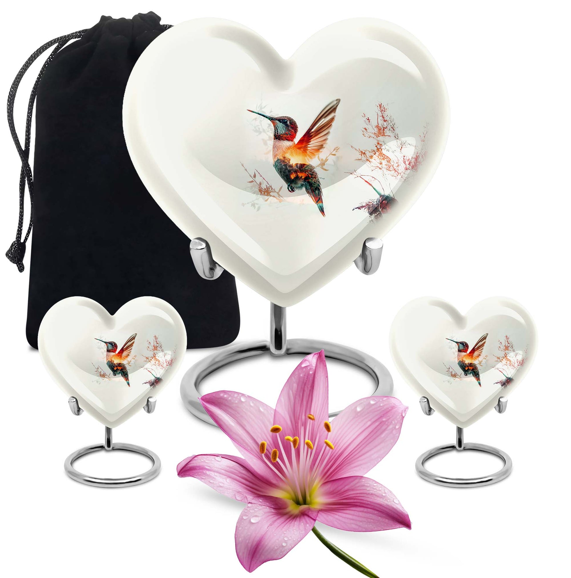 10-inch heart-shaped humming bird urn for adult 
