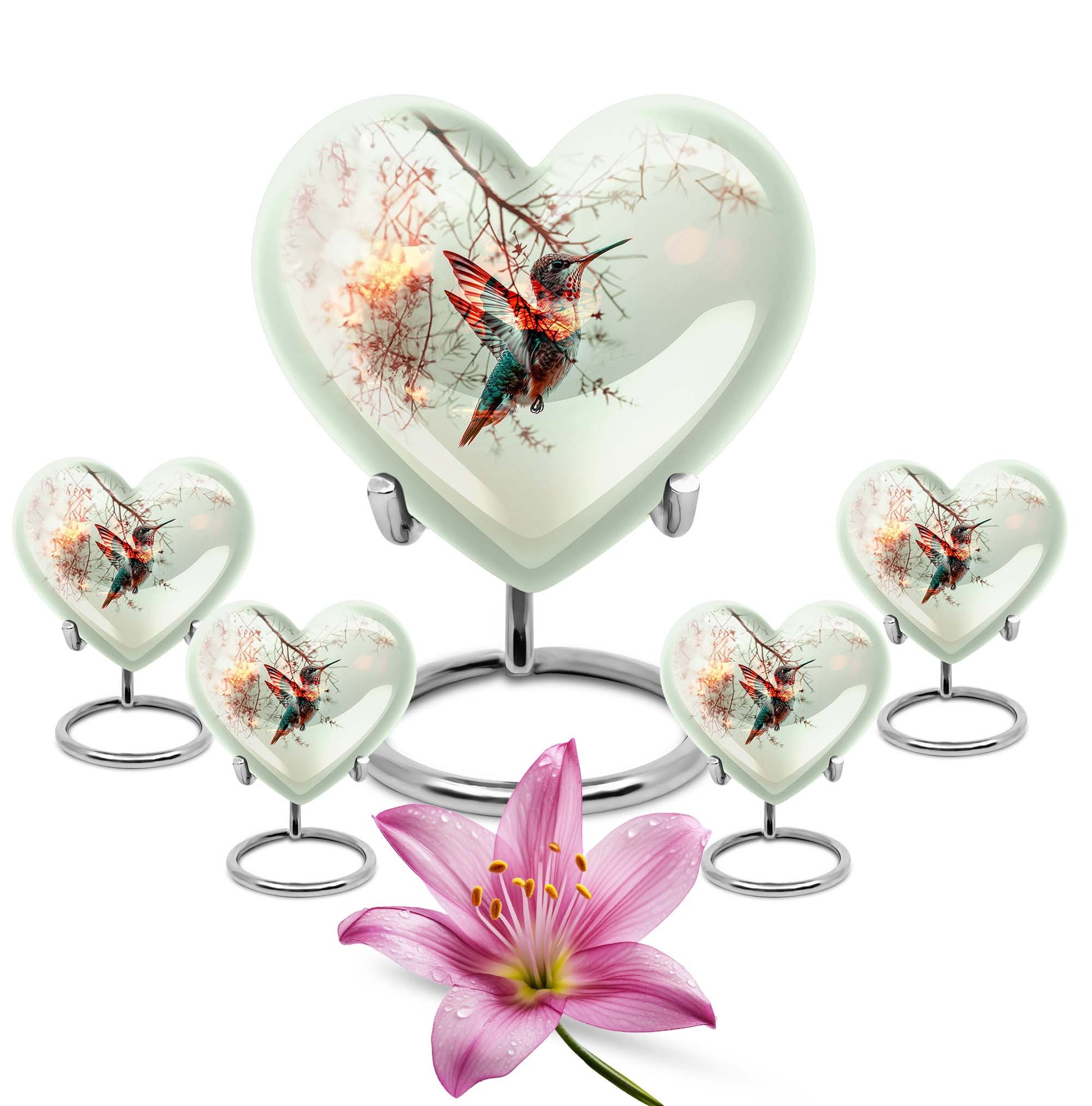 heart-shaped humming bird urn