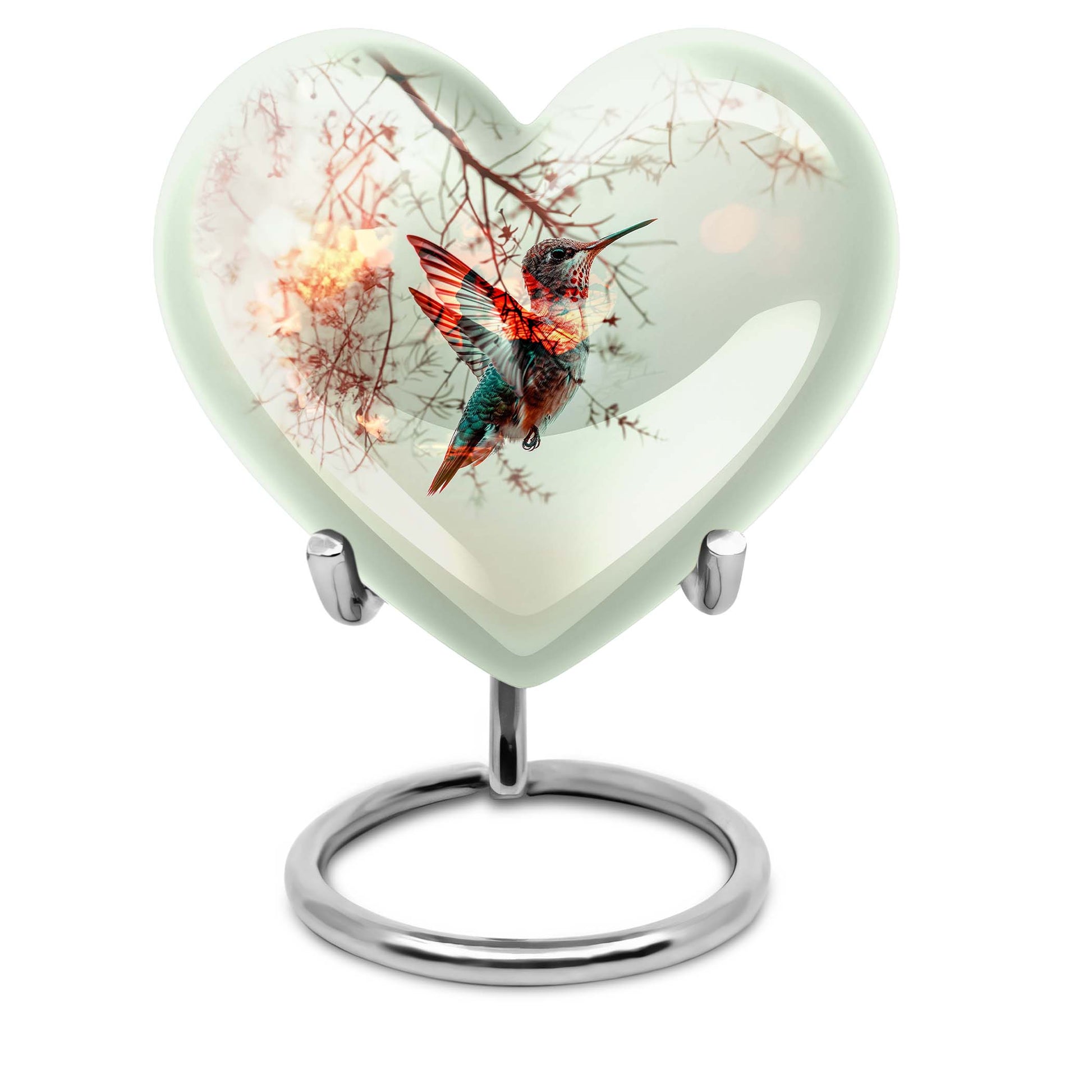 heart-shaped humming bird urn
