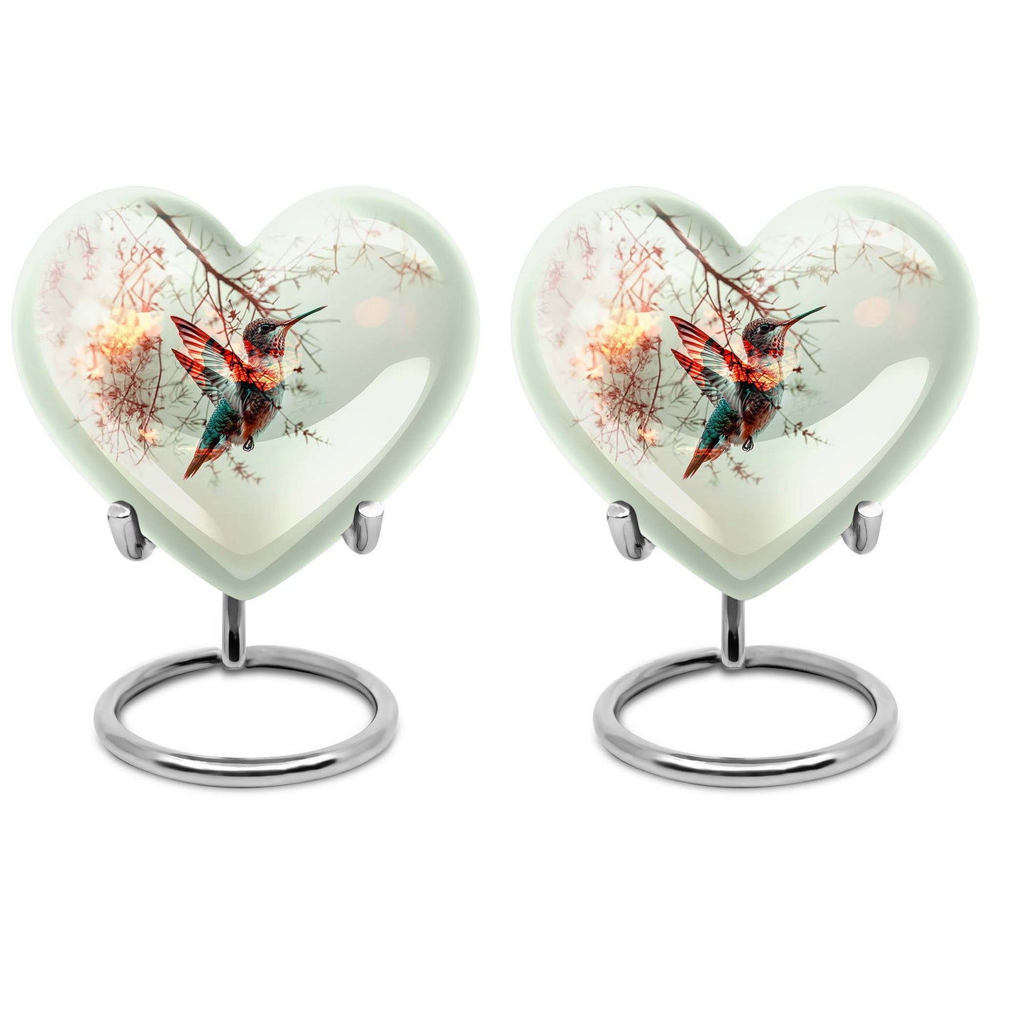 heart-shaped humming bird urn
