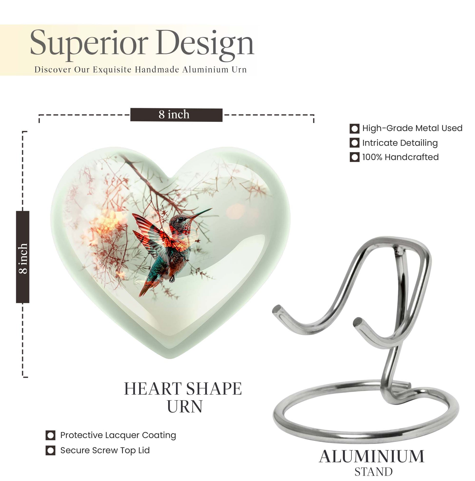 heart-shaped humming bird urn
