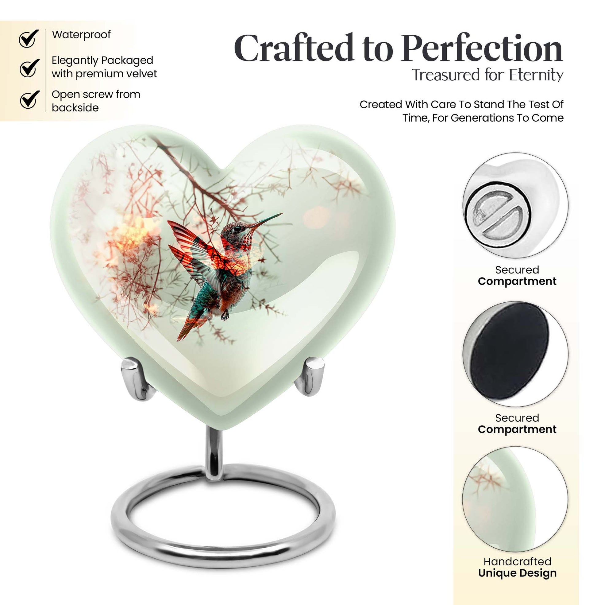 heart-shaped humming bird urn