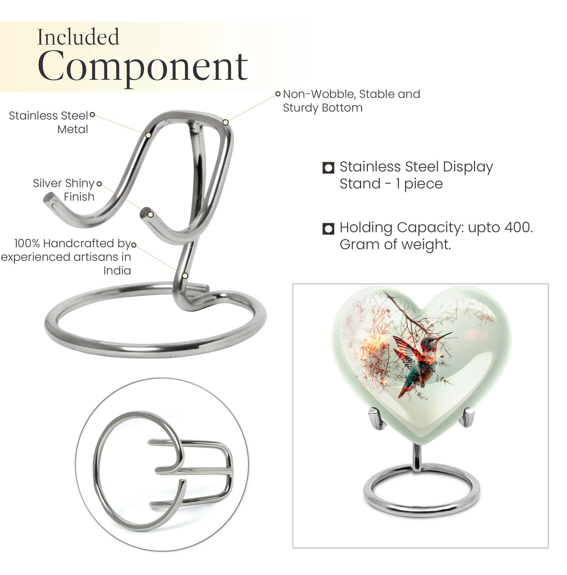 heart-shaped humming bird urn